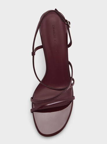 Patent Strappy Stiletto-Heel Slingback Sandals, Maroon, hi-res