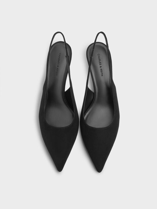 كعب شامواه صناعي بحزام خلفي ومقدمة مدببة, أسود خشن, hi-res