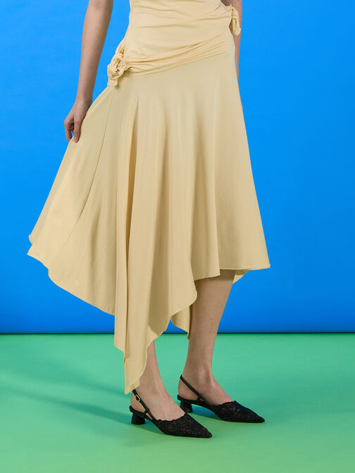 حذاء بامب ميچا مفتوح من الخلف بنقشة الورود الأنيقة ومقدمة مدببة, أسود خشن, hi-res