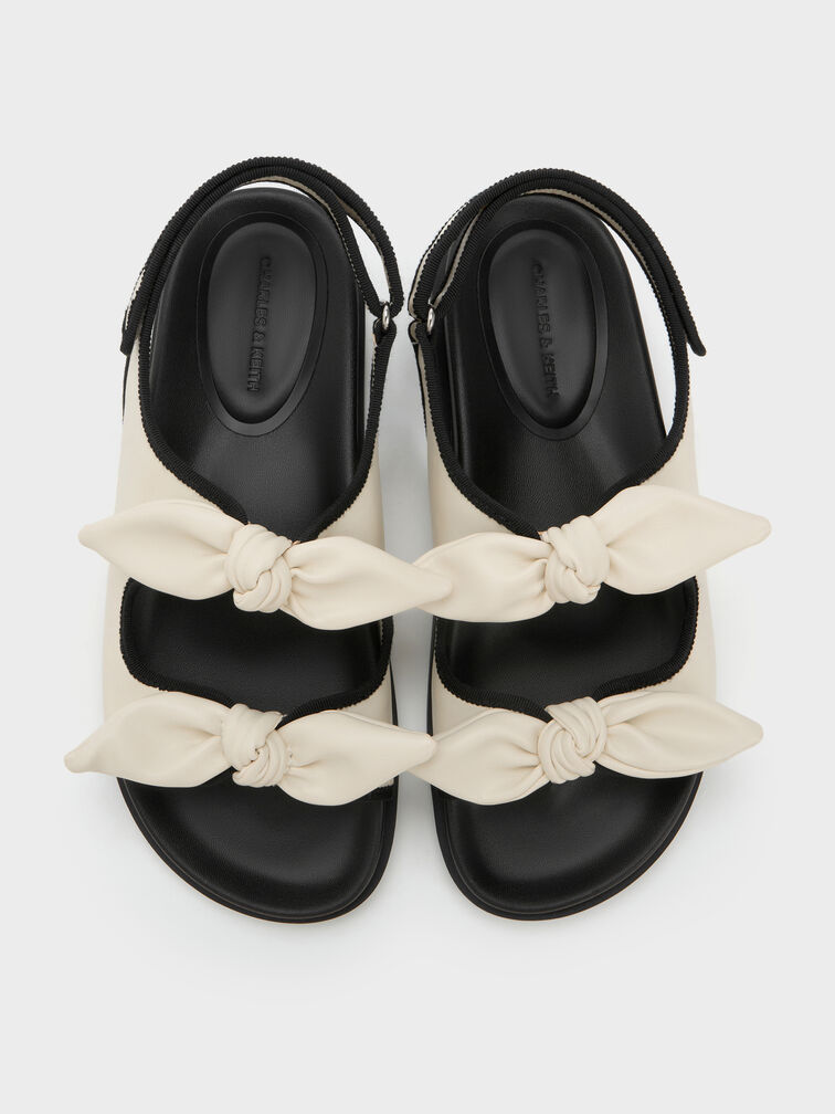Knot-Bow Double-Strap Slingback Sandals, Chalk, hi-res
