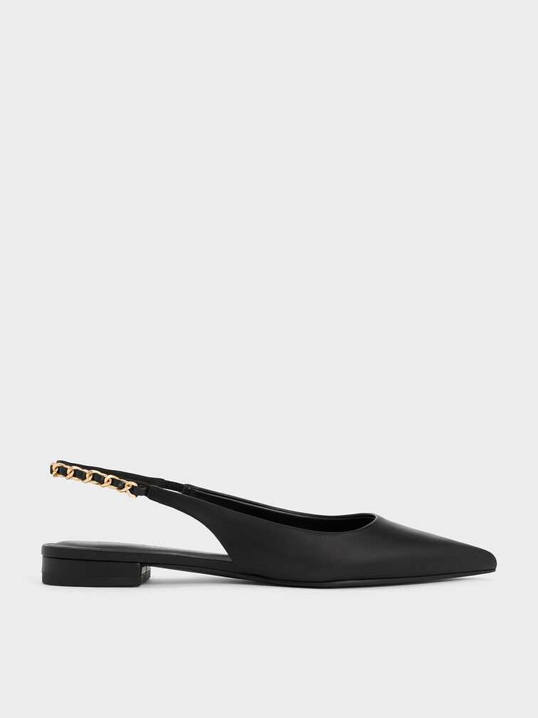 حذاء فلات بحزام خلفي بسلسلة مضفرة, أسود, hi-res