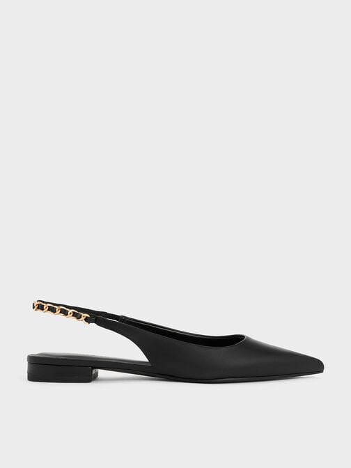 حذاء فلات بحزام خلفي بسلسلة مضفرة, أسود, hi-res