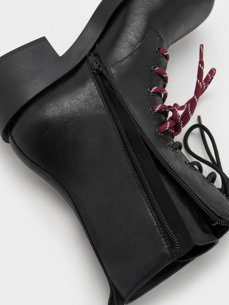 Logan Double-Lace Calf Boots, Black Textured, hi-res