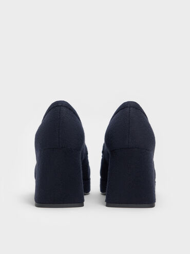 Felt Platform Penny Loafer Pumps, Dark Blue, hi-res