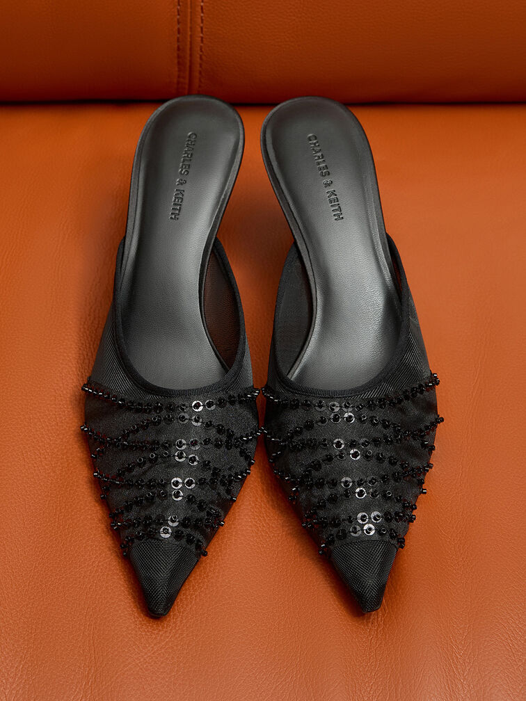 حذاء ميول بكعب عالٍ مصنوع من خامة شبكية ومزين بالترتر, أسود خشن, hi-res