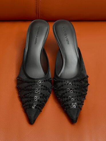 حذاء ميول بكعب عالٍ مصنوع من خامة شبكية ومزين بالترتر, أسود خشن, hi-res