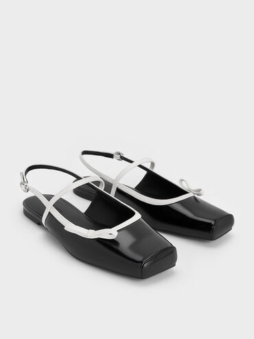 Two-Tone Bow Slingback Mary Jane Flats, Black Boxed, hi-res