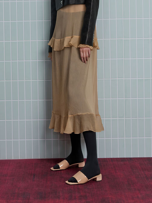 Patent Wide-Strap Heeled Mules, Nude, hi-res