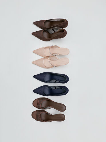 Lace & Satin Stiletto Pumps, Dark Blue, hi-res