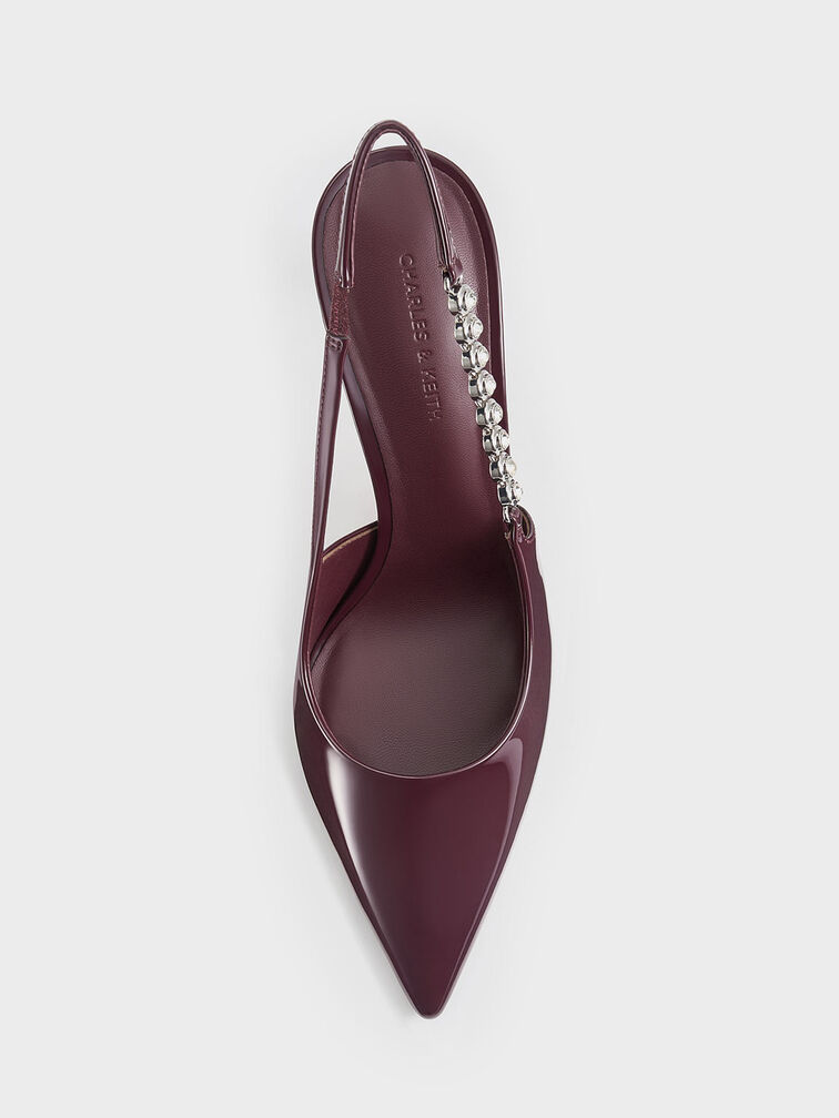 Flores Patent Gem-Strap Slingback Pumps, Burgundy, hi-res
