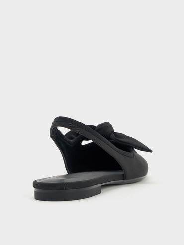 Knot-Bow Slingback Flats, Black Textured, hi-res