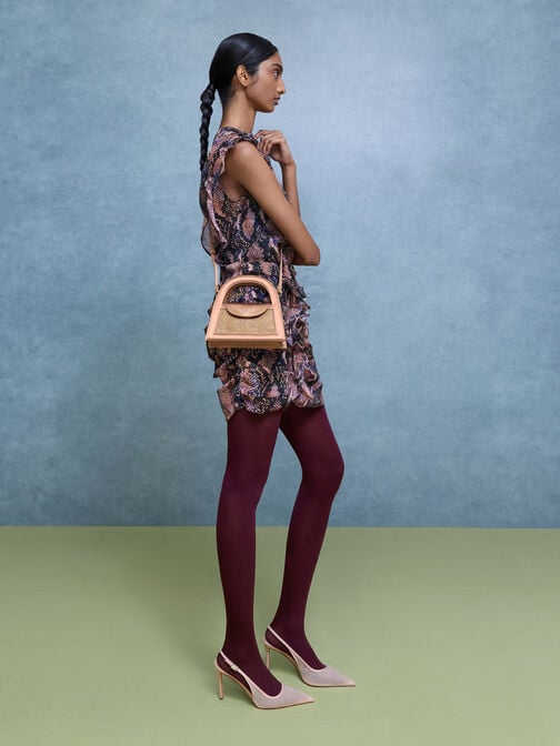 Este Glittered Top Handle Bag, Bronze, hi-res