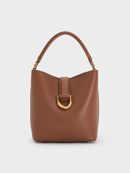 Gabine Leather Belted Top-Handle Bucket Bag, Chocolate, hi-res