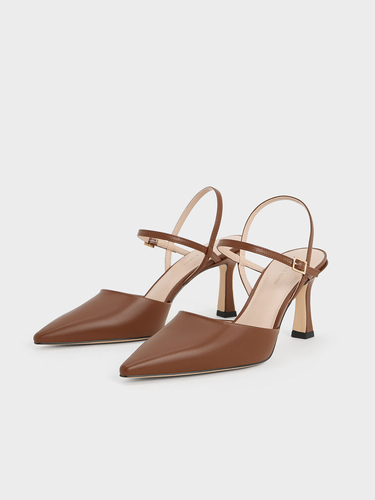 Pointed-Toe Flared Heel Pumps, Cognac, hi-res