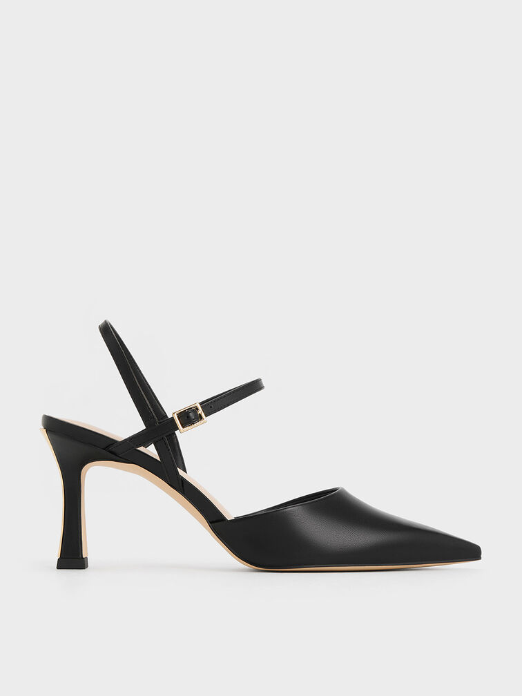 Pointed-Toe Flared Heel Pumps, Black, hi-res