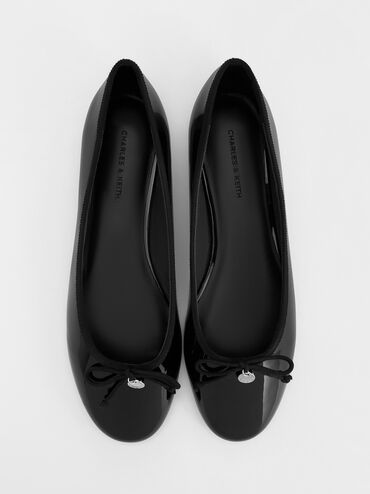 Patent Bow Ballet Flats, Black Patent, hi-res