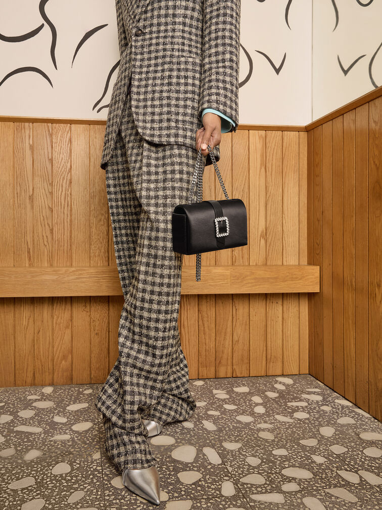 Wynn Metallic Buckled Sculptural-Heel Slingback Pumps, Silver, hi-res