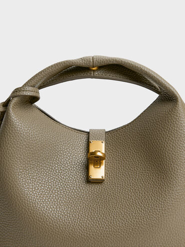 Chance Recycled Leather Turn-Lock Bucket Bag, Deep Olive, hi-res