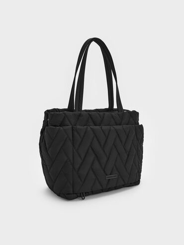 Nylon Chevron Tote Bag, Jet Black, hi-res