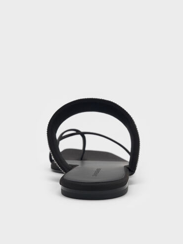 Satin Crystal-Embellished Crossover Toe-Ring Sandals, Black Textured, hi-res