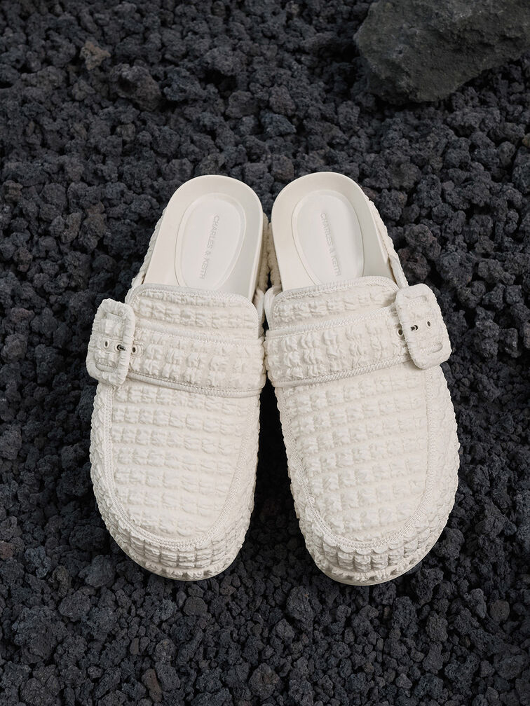 Loren Textured Flatform Mules, Chalk, hi-res