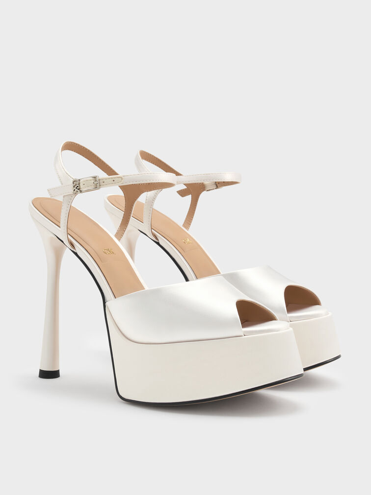 Francesca Peep-Toe Platform Heels, White, hi-res