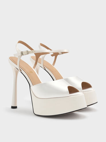 Francesca Peep-Toe Platform Heels, White, hi-res