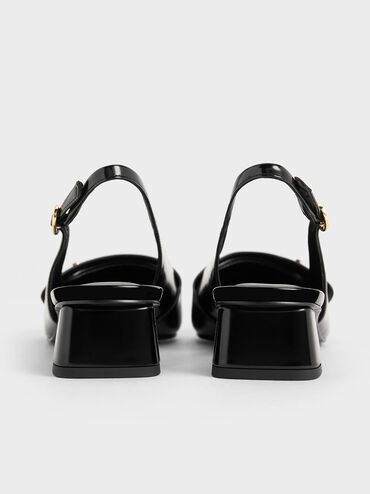 حذاء مفتوح من الخلف بمقدمة مدببة وحلية معدنية أنيقة, صندوق أسود, hi-res