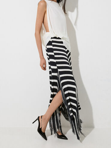 حذاء سلينجباك مفتوح الظهر بكعب عالٍ ومقدمة مدببة وحزام على شكل سلسلة, صندوق أسود, hi-res