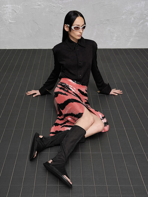 صندل لورين برقبة مصنوع من قماش شبكي مزين بفتحات, أسود خشن, hi-res