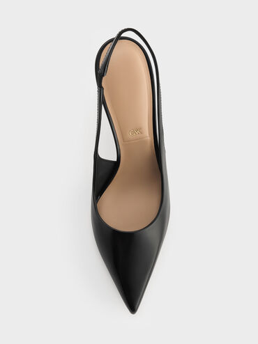 Leather Slingback Stiletto Pumps, Black Boxed, hi-res