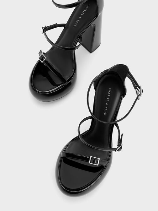 Elvina Patent Buckled Platform Sandals, Black Patent, hi-res