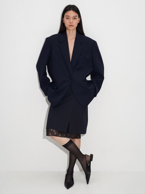 حذاء فلات بحزام خلفي بسلسلة مضفرة, أسود, hi-res