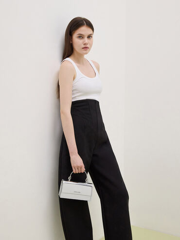 Kristine Metallic Sculptural-Handle Long Wallet, Silver, hi-res