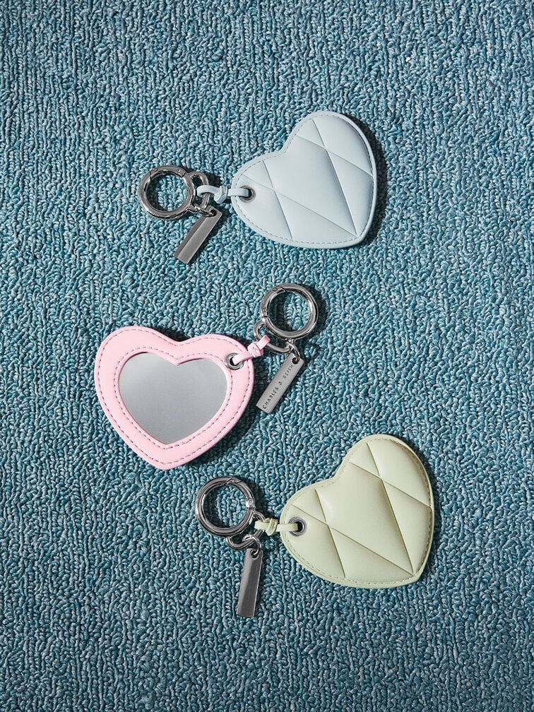 Heart Quilted Mirror Charm, Bubble Gum Pink, hi-res
