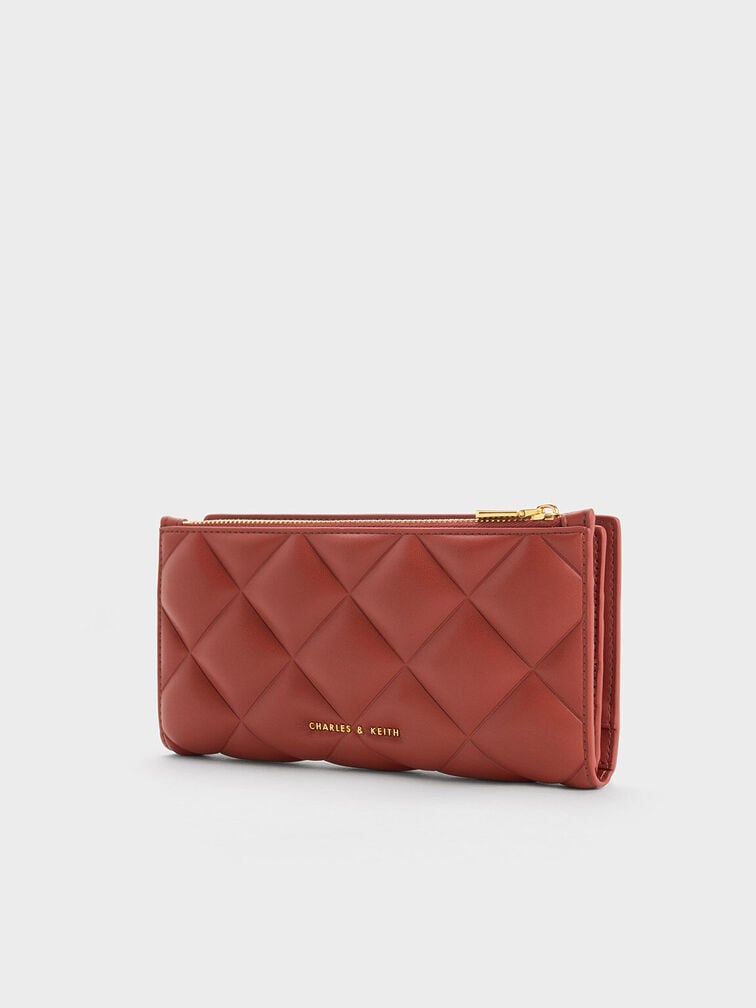Danika Quilted Long Wallet, Brick, hi-res