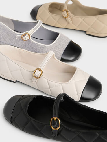 Cap-Toe Quilted Mary Janes, Chalk, hi-res