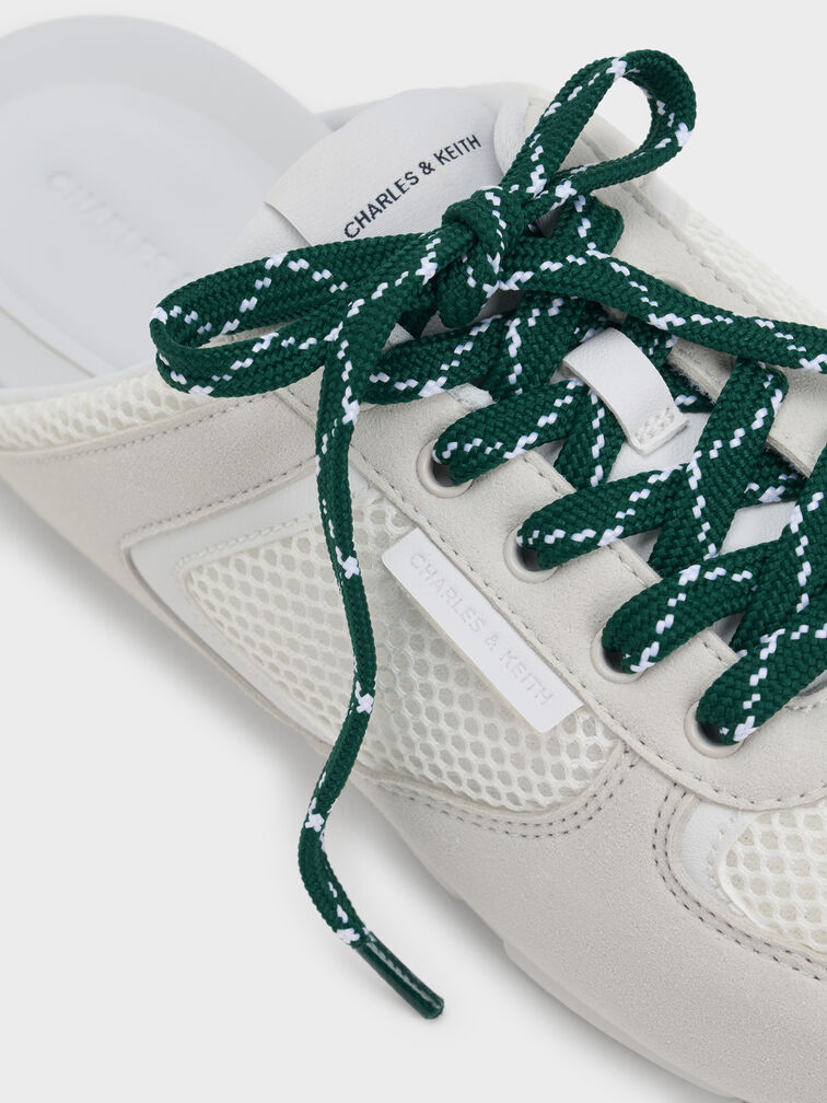 Mesh Lace-Up Slip-On Sneakers, White, hi-res