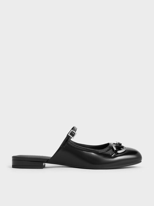 Metallic-Accent Flat Mules, Black Boxed, hi-res