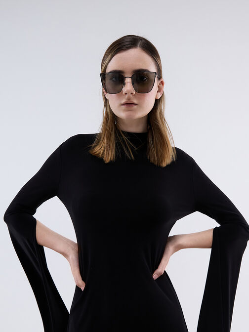 Shea Metallic-Rim Square Sunglasses, Black, hi-res