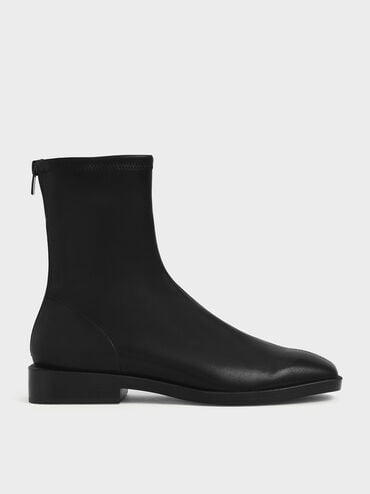 Square Toe Zip-Up Ankle Boots, Black, hi-res