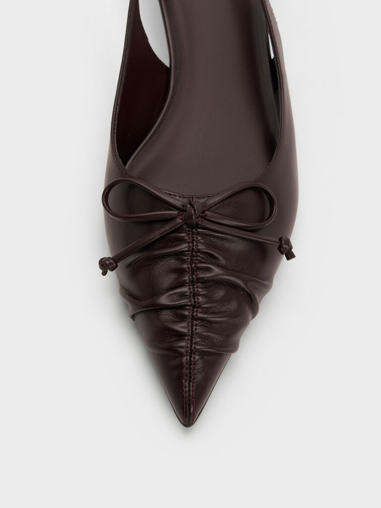 Ruched Bow Slingback Kitten Heels, Burgundy, hi-res