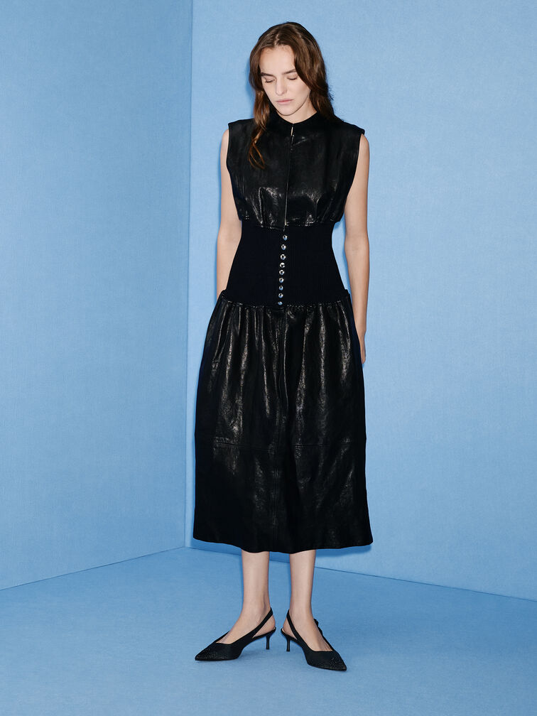 حذاء جايس مفتوح من الخلف مطعم بالكريستال بكعب قصير (كيتنز), أسود خشن, hi-res