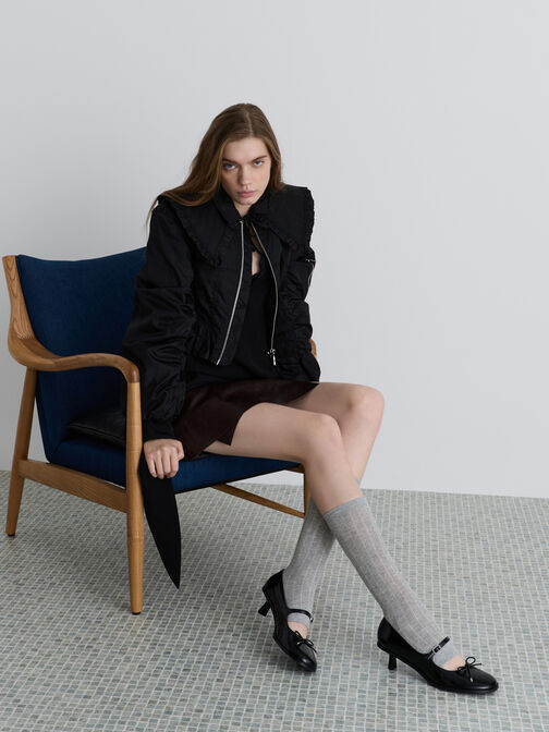 حذاء ويندي ماري جاين (بامبس) بكعب صغير وفيونكة أنيقة عند الأصابع, صندوق أسود, hi-res