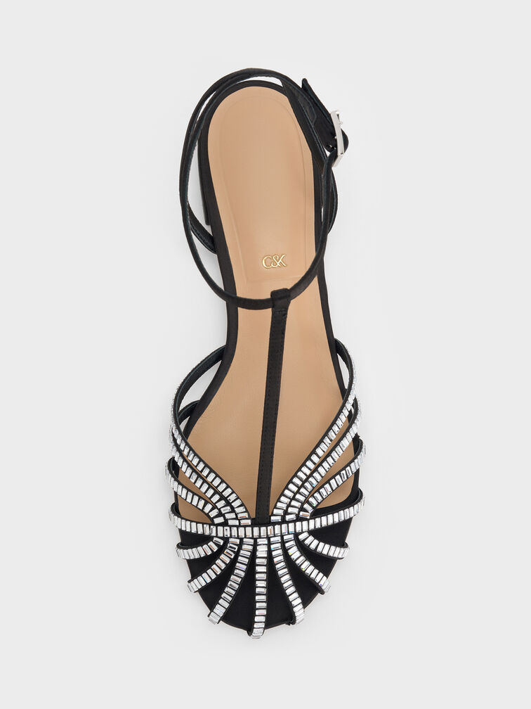 Jaylene Gem Caged Sandals, Black Textured, hi-res