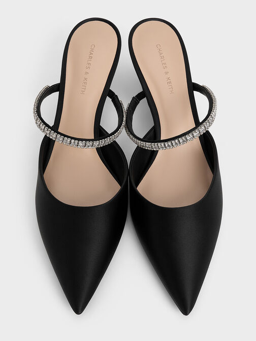 Ambrosia Satin Gem-Embellished Pointed-Toe Mules, Black2, hi-res