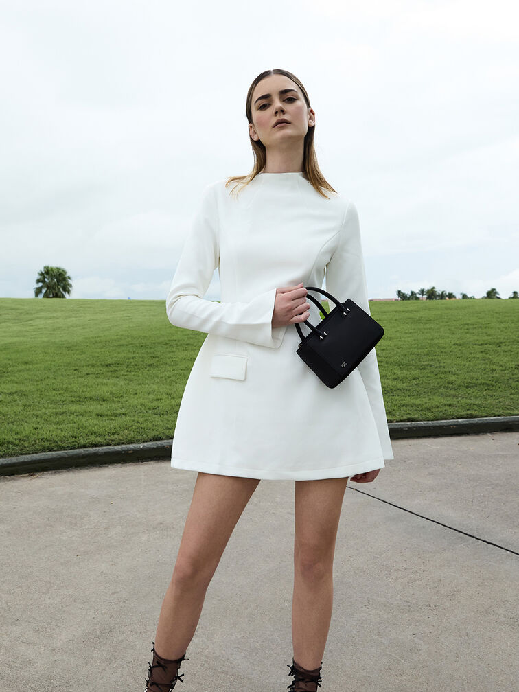 Satin Boxy Tote Bag, Noir, hi-res