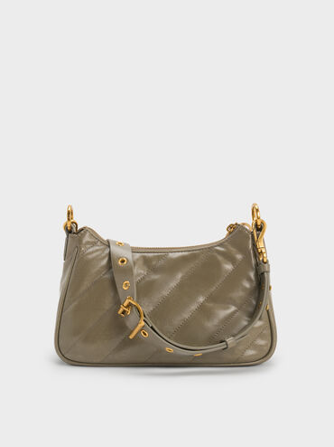 Philomena Crinkle-Effect Chain-Strap Crossbody Bag, Deep Olive, hi-res