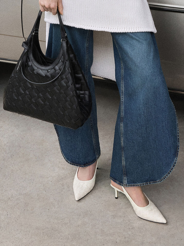 Ivette Woven Pointed-Toe Slingback Pumps, Chalk, hi-res