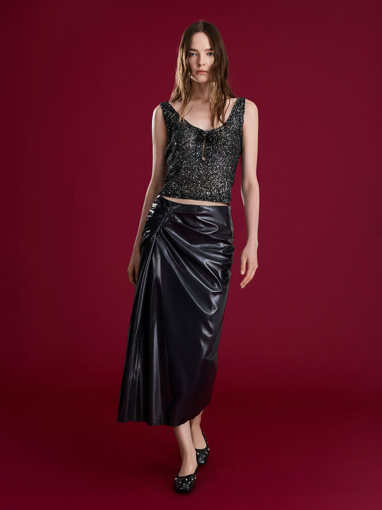 Barbara Pearl-Embellished Bow Ballet Flats, Black, hi-res